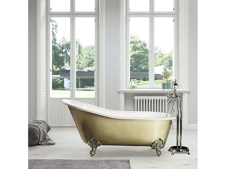 Freistehende Gusseisen Badewanne ASHFORD gold 156 cm