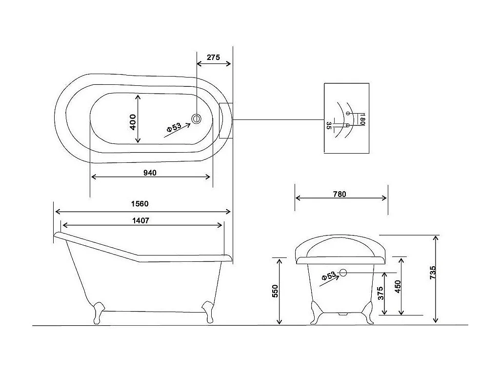 Freistehende Gusseisen Badewanne ASHFORD gold 156 cm