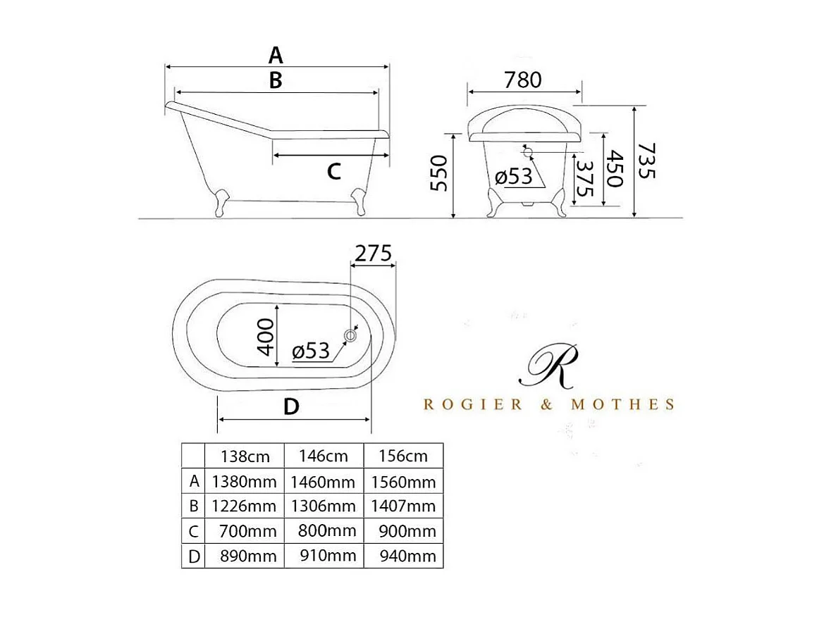 Freistehende Gusseisen Badewanne ASHFORD gold 156 cm