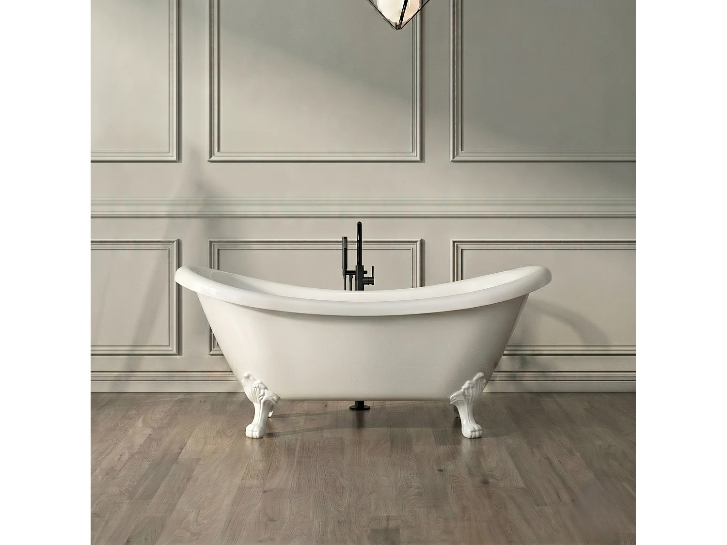 Baignoire sur pieds rétro DARLINGTON Blanche 175 cm Pieds de Lion Blancs