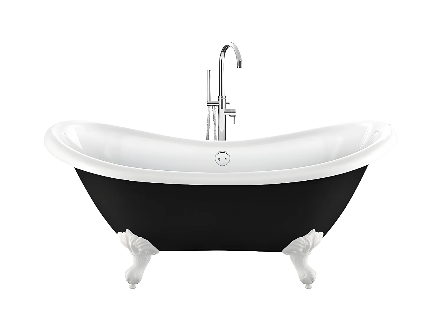 Baignoire ancienne rétro sur pieds DARLINGTON Noire 175 cm Pieds d'Aigle Blancs