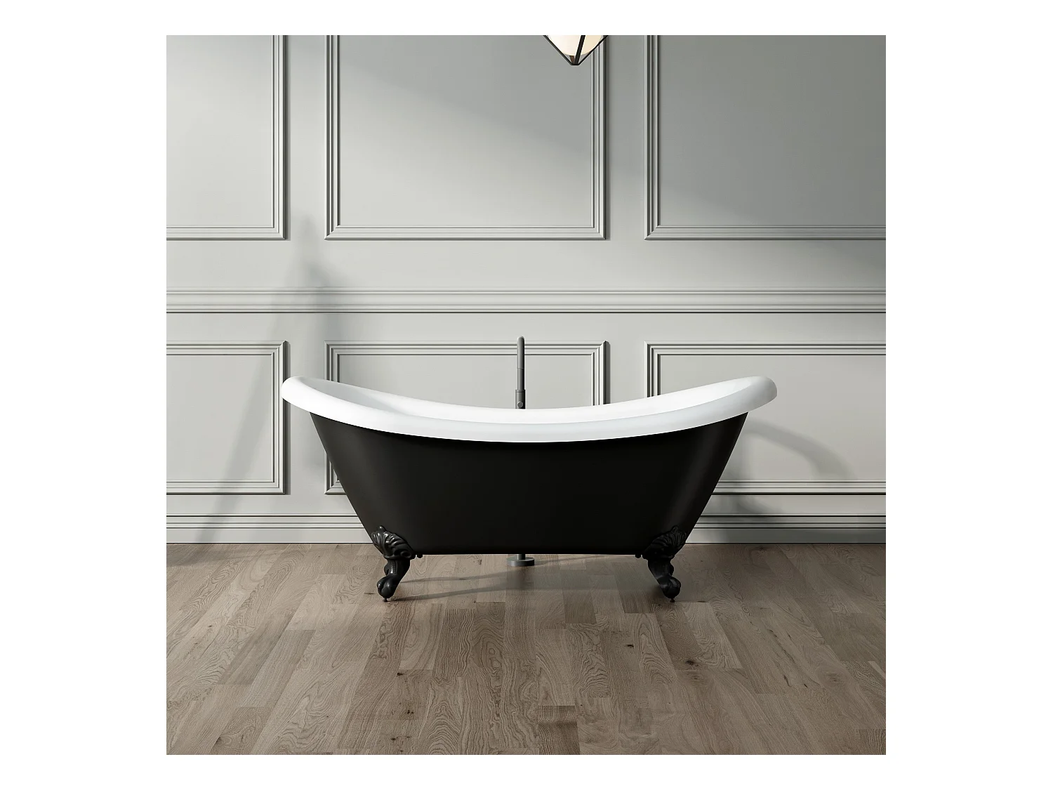 Baignoire ancienne rétro sur pieds DARLINGTON Noire 175 cm Pieds d'Aigle Blancs