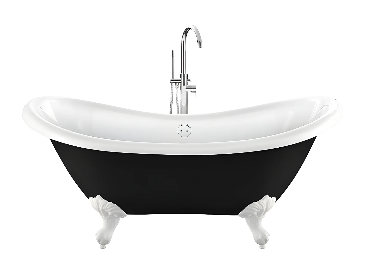 Baignoire ancienne rétro sur pieds DARLINGTON Noire 175 cm Pieds d'Aigle Blancs