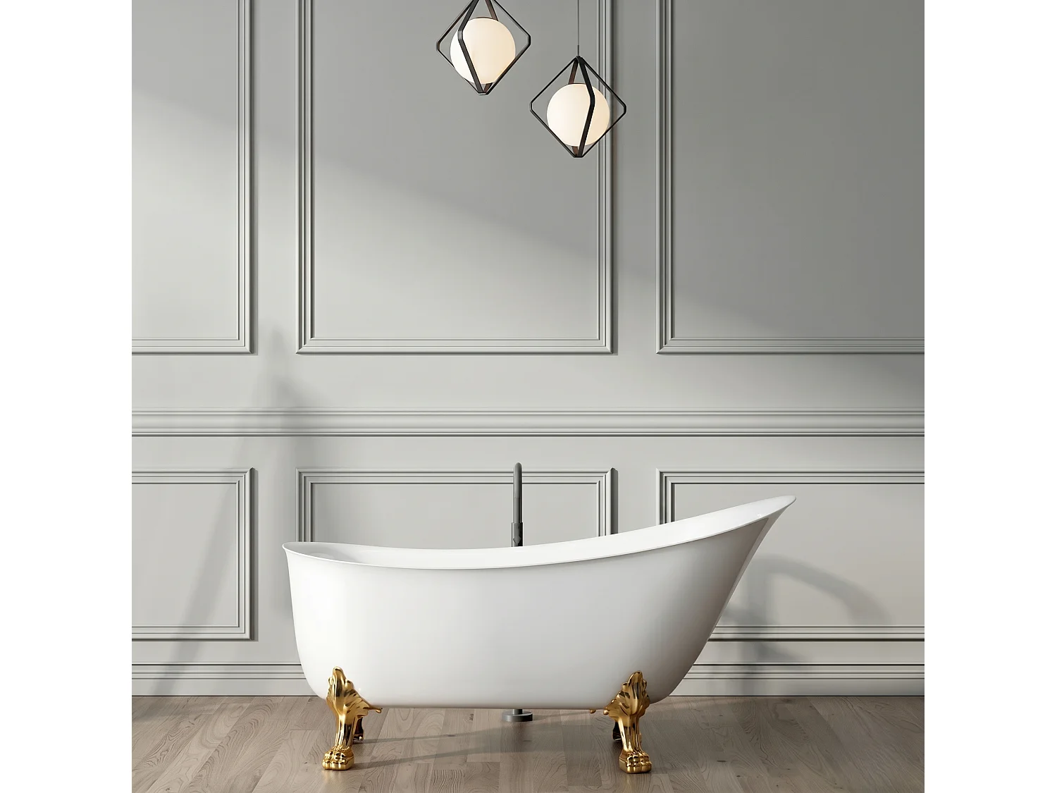 Baignoire sur pieds rétro BALMAIN Blanche 161 cm Pieds de Lion Dorés