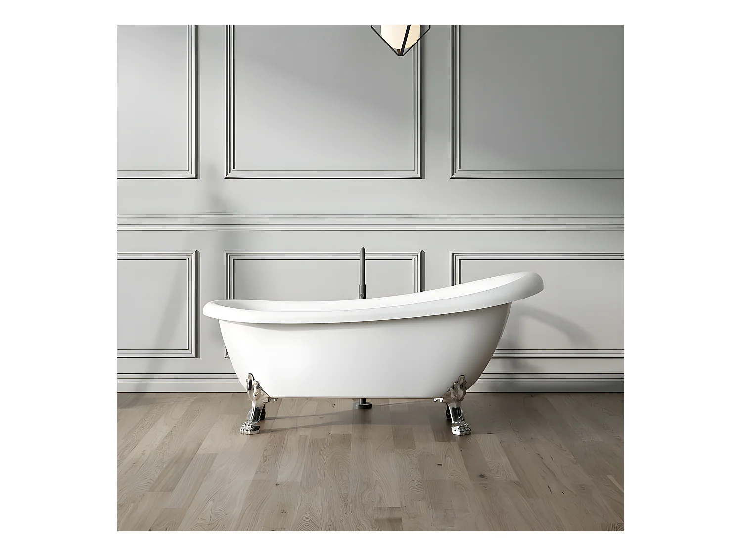 Baignoire ancienne rétro sur pieds RICHMOND Blanche 155 cm Pieds d'Aigle Noirs