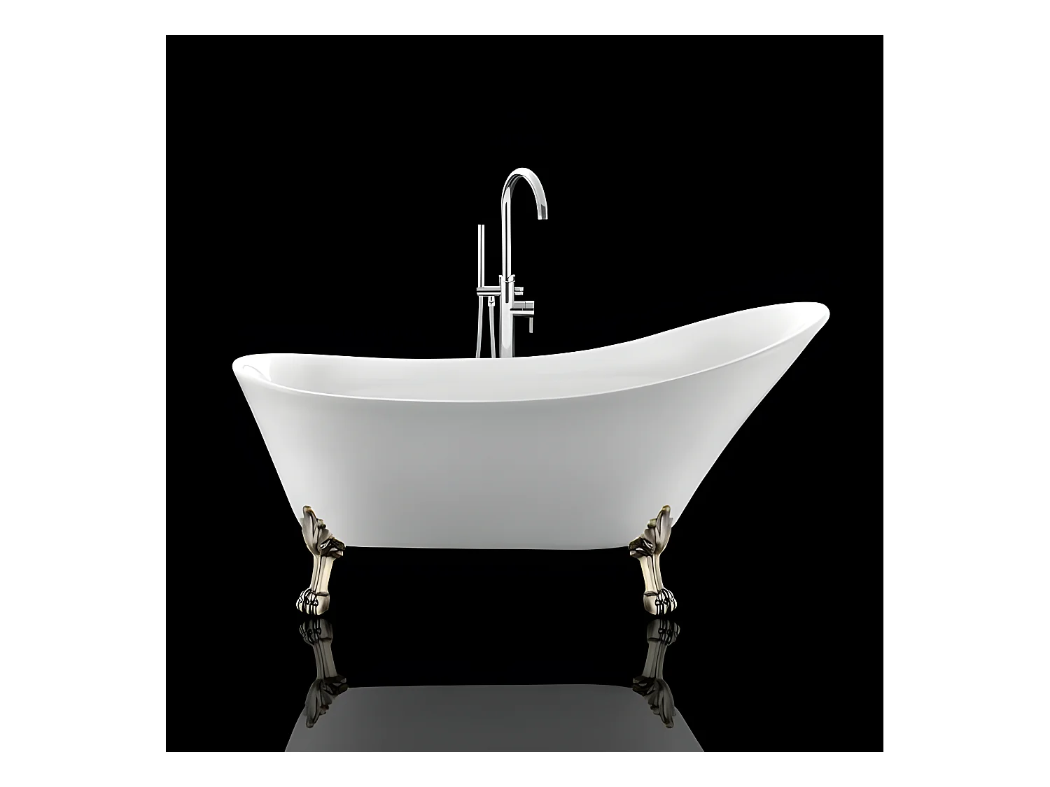 Baignoire ancienne rétro sur pieds BALMAIN Blanche 161 cm Pieds de Lion Bronze jaune vieilli