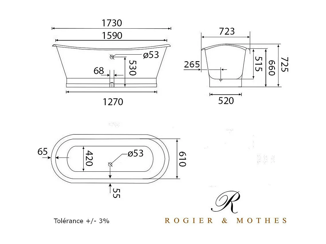 Baignoire sur socle en fonte émaillée COVENTRY Noire 173 cm Peinture noire (baignoire et socle)