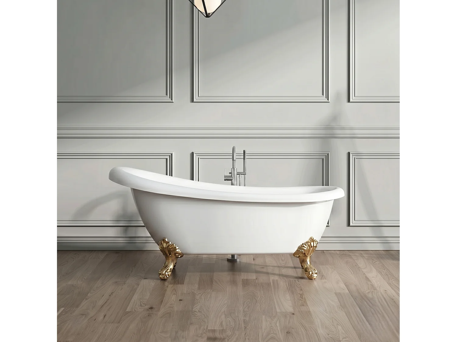 Baignoire sur pieds rétro RICHMOND Blanche 171 cm Pieds d'Aigle Dorés