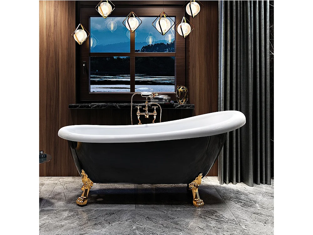 Baignoire sur pieds rétro RICHMOND Noire 171 cm Pieds de Lion Blancs