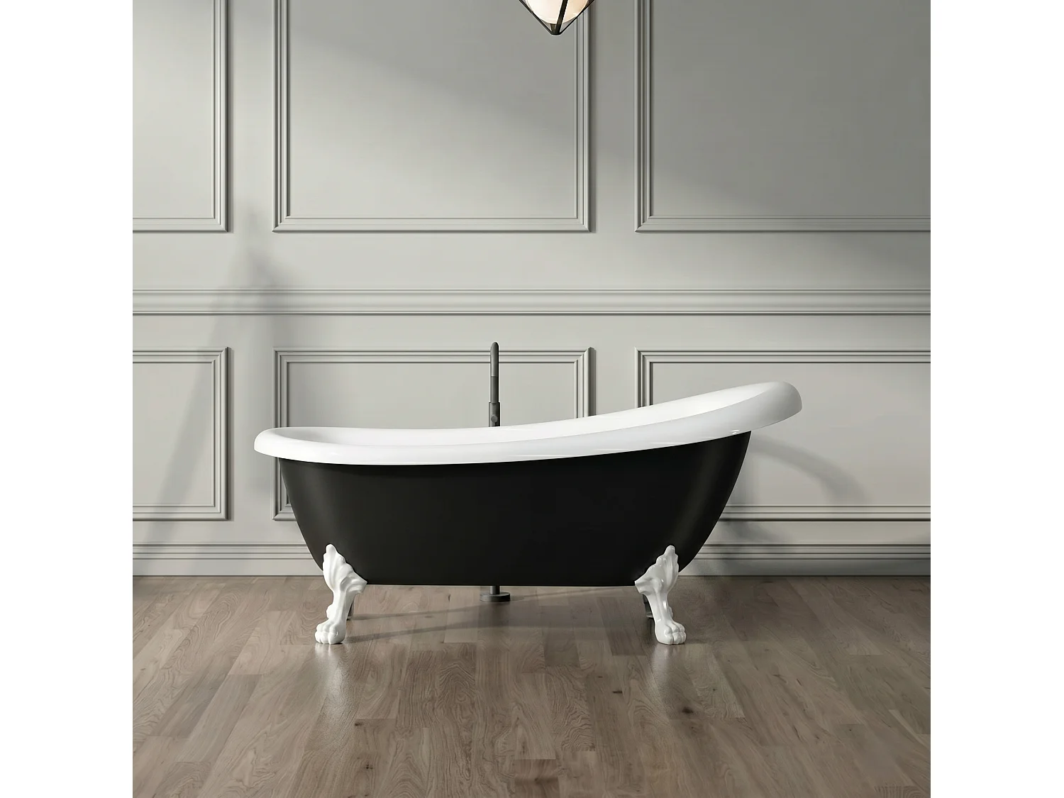 Freistehende Badewanne mit Füßen RICHMOND schwarz Löwenfüße WEISS 171 cm