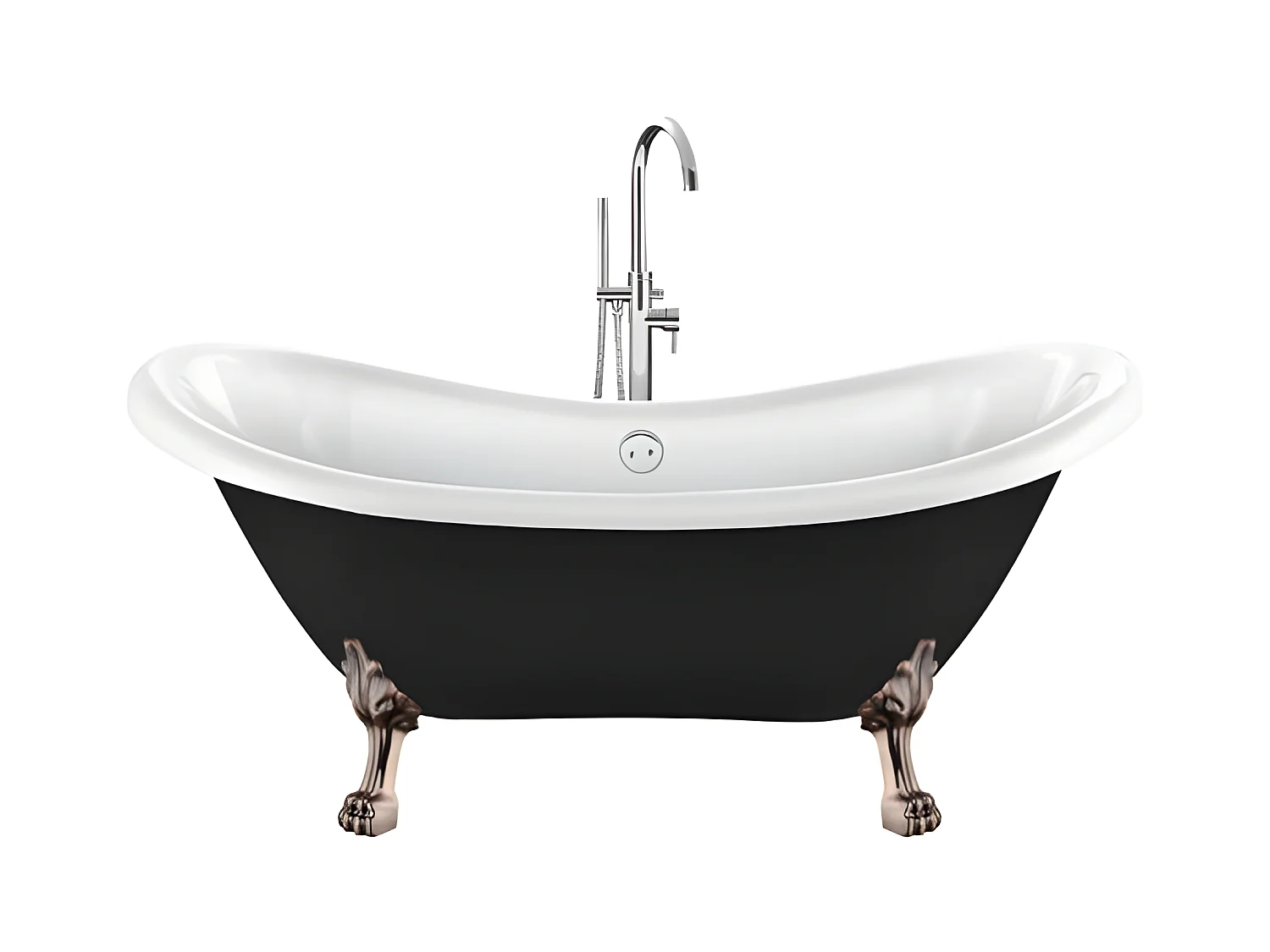 Baignoire ancienne rétro sur pieds DARLINGTON Noire 175 cm Pieds de Lion Cuivre rouge vieilli