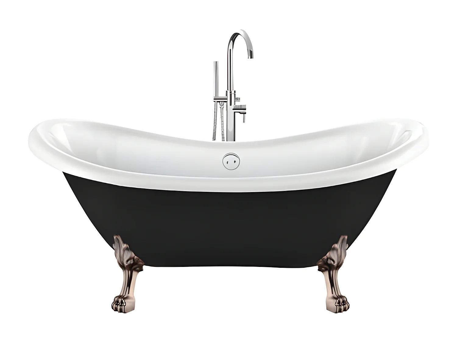 Baignoire ancienne rétro sur pieds DARLINGTON Noire 175 cm Pieds de Lion Cuivre rouge vieilli