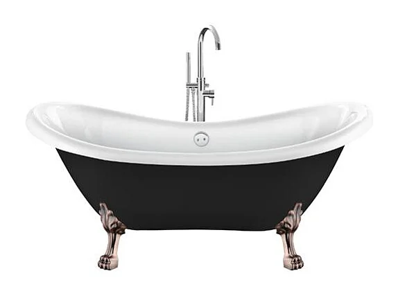 Baignoire sur pieds rétro DARLINGTON Noire 175 cm Pieds de Lion Cuivre rouge vieilli