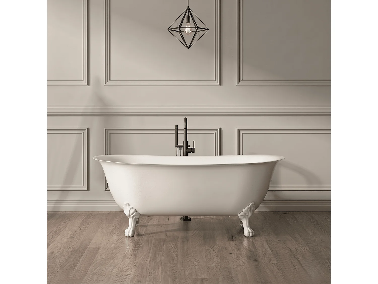 Baignoire sur pieds rétro SURRY HILLS Blanche 165 cm Pieds de Lion Blancs