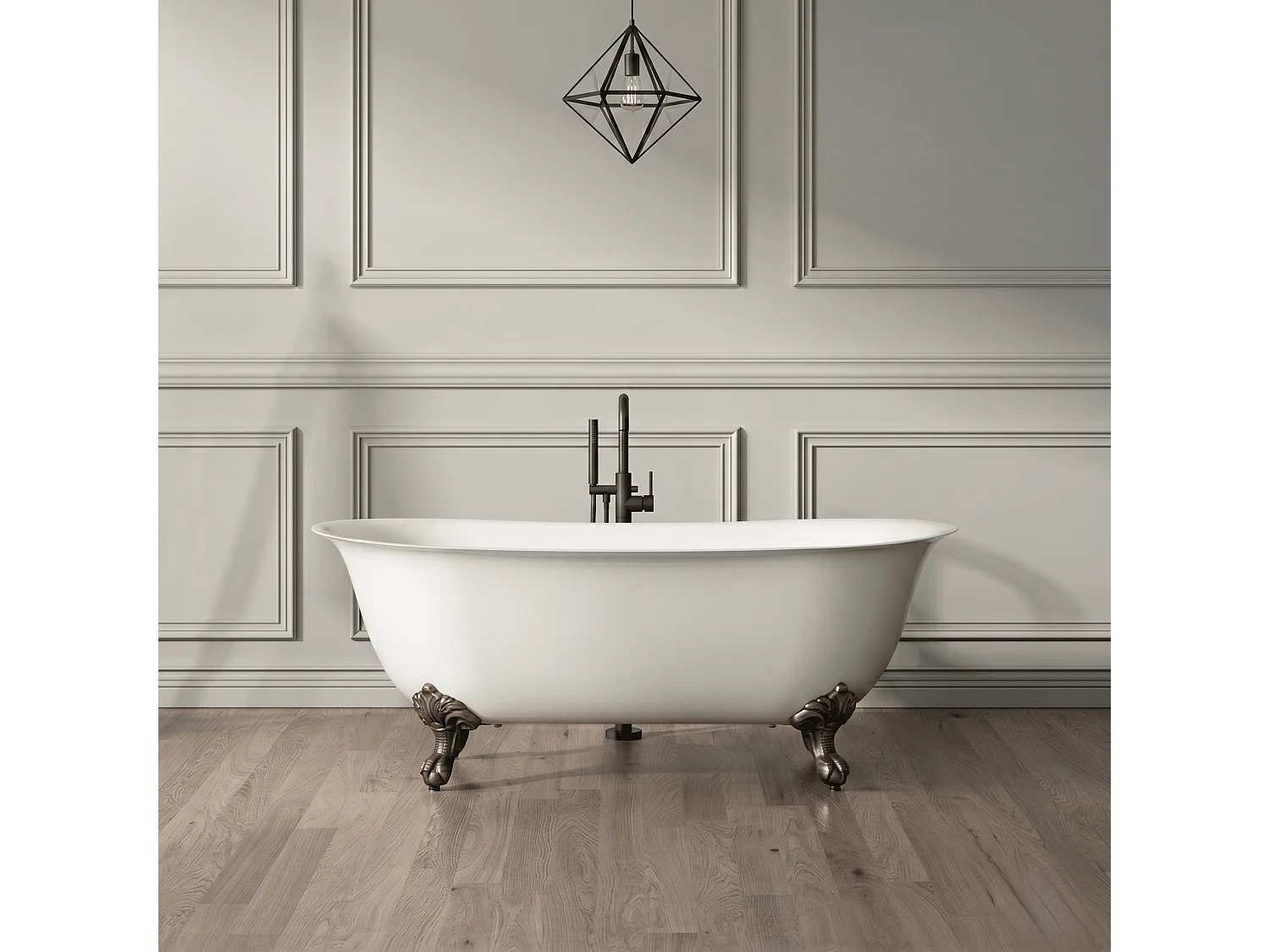 Baignoire sur pieds rétro SURRY HILLS Blanche 165 cm Pieds d'Aigle Cuivre rouge vieilli