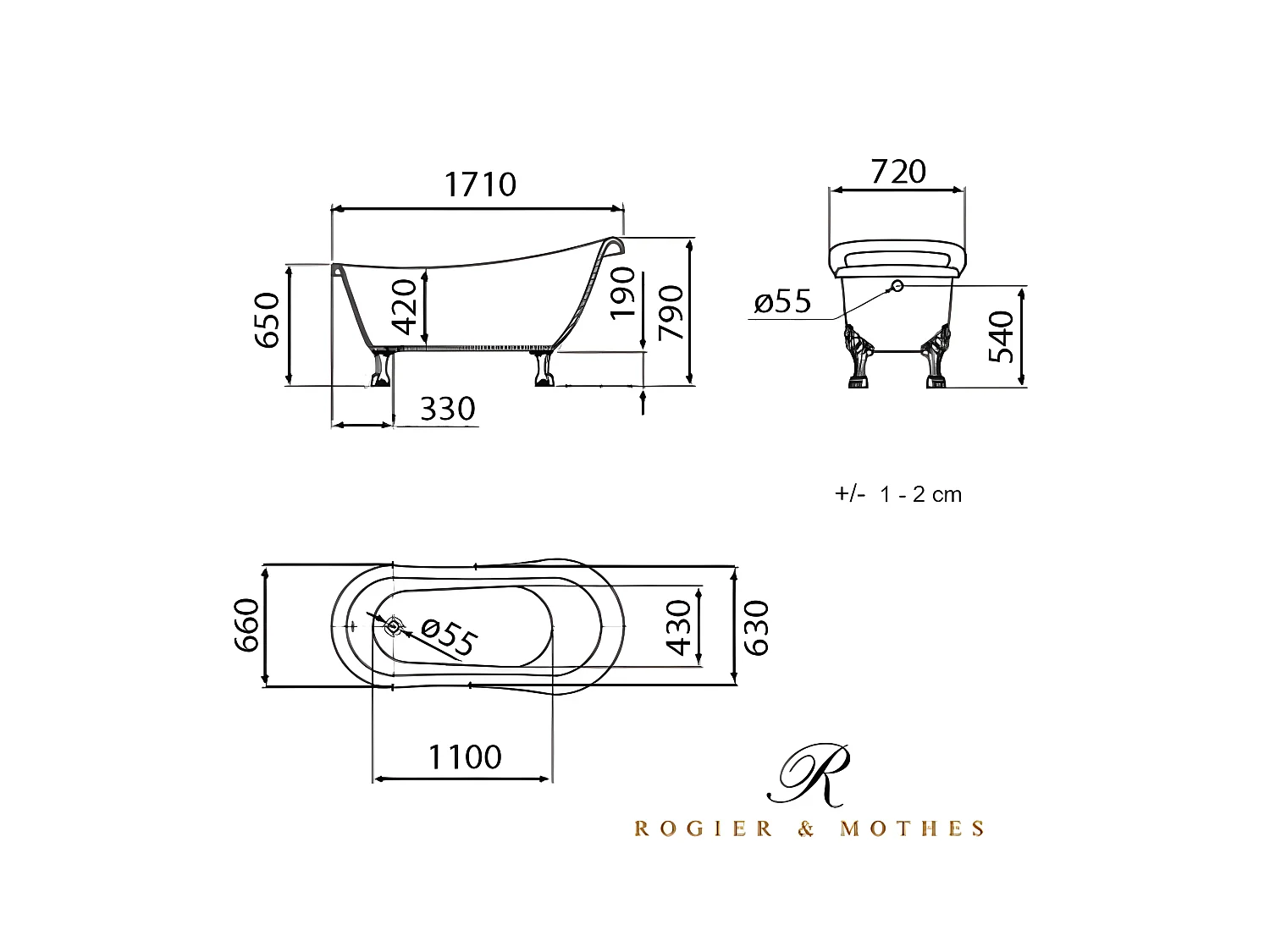 Freistehende Badewanne mit Füßen RICHMOND SCHWARZ Adlerfüße WEISS 171 cm