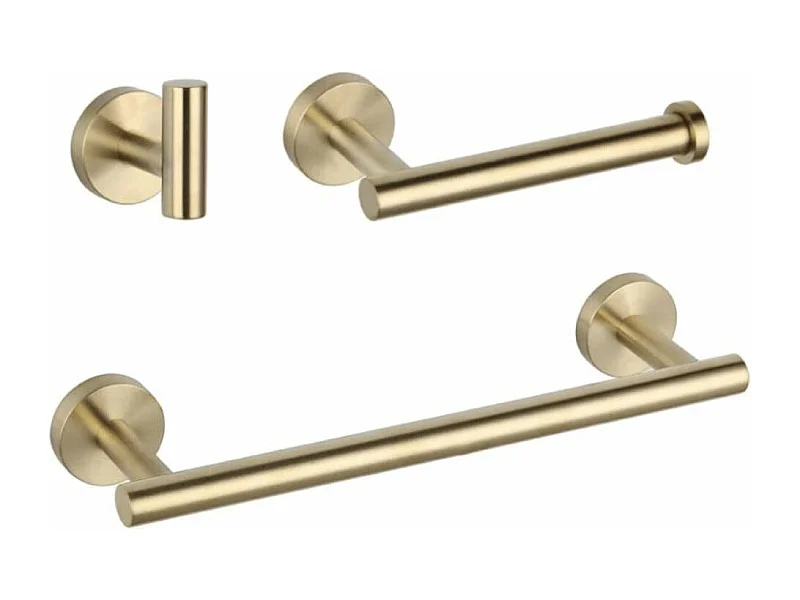 Conjunto CHARLES 30 dorado cepillado  Toallero + portarrollos + 1 percha