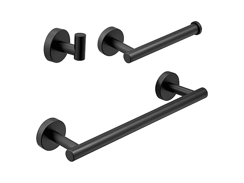 Conjunto CHARLES 30 negro mate  Toallero + portarrollos + 1 percha