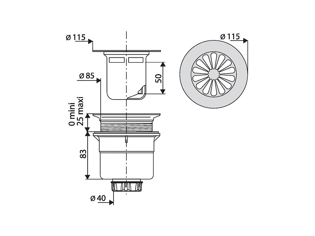 Piletta di scarico verticale VALENTIN per piatti doccia SoliCast®
