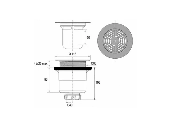 Piletta di scarico verticale VALENTIN per piatti doccia SoliCast®