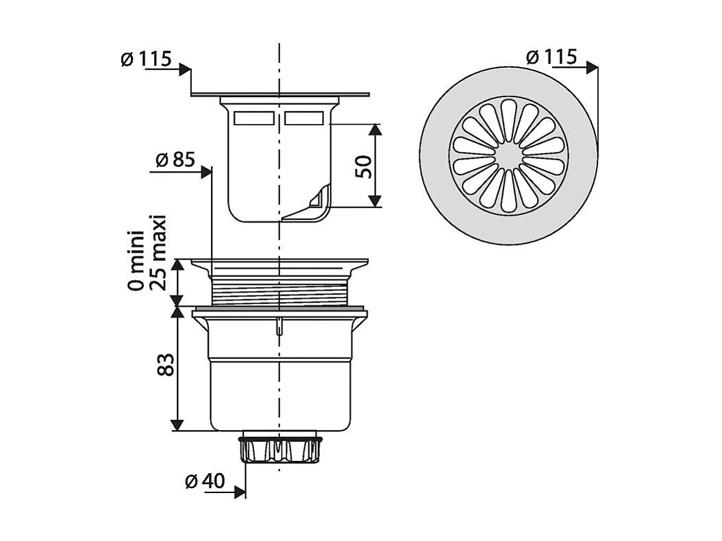Bonde verticale VALENTIN pour receveurs de douche