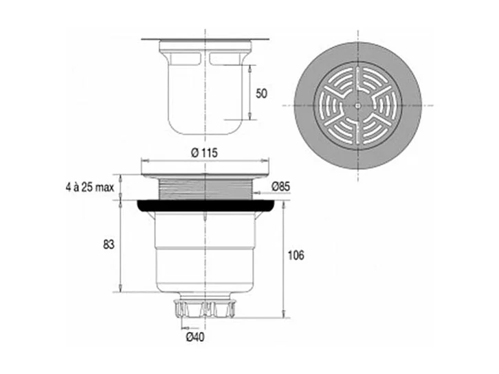 Bonde verticale VALENTIN pour receveurs de douche