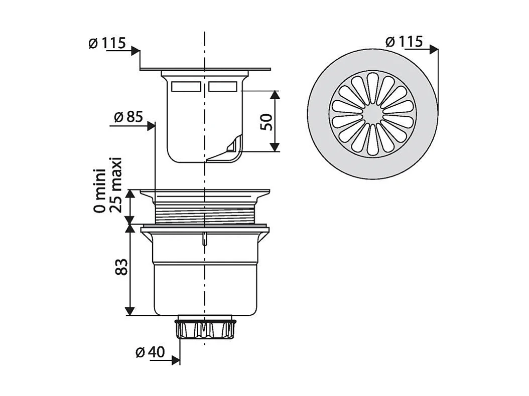 Piletta di scarico verticale VALENTIN per piatti doccia SoliCast®