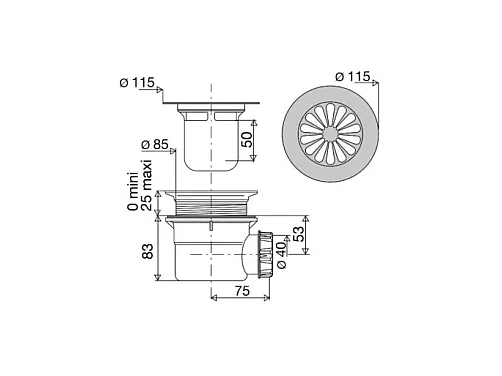 Piletta di scarico orizzontale VALENTIN per piatto doccia SoliCast®