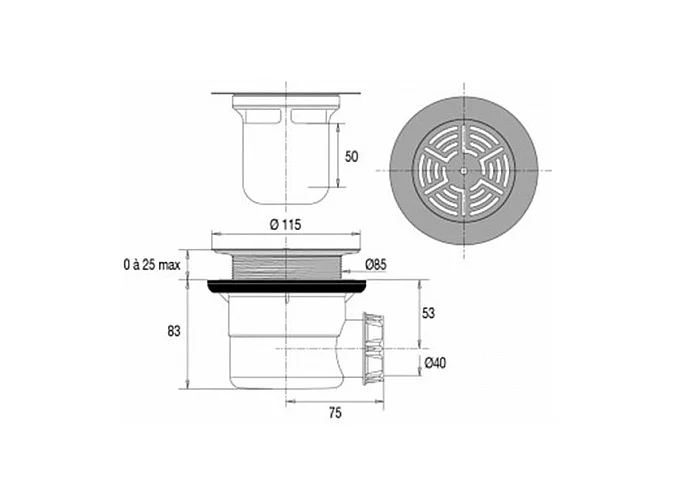 Piletta di scarico orizzontale VALENTIN per piatto doccia SoliCast®