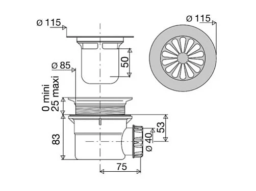 Piletta di scarico orizzontale VALENTIN per piatto doccia SoliCast®