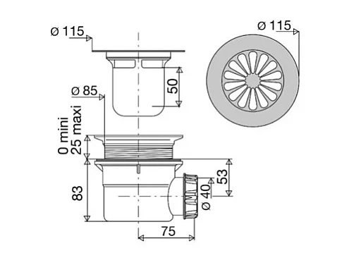 Bonde horizontale VALENTIN pour receveurs de douche