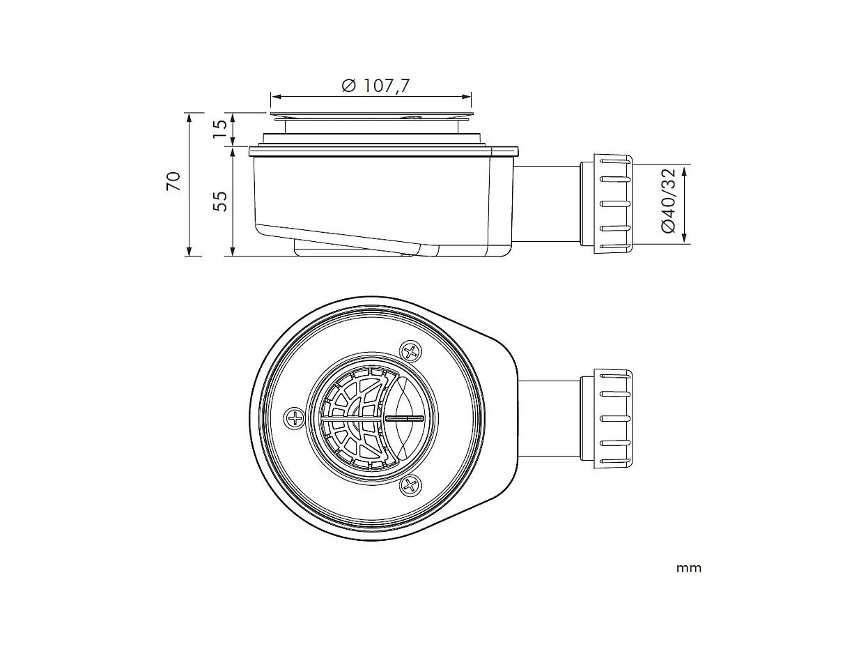 Bonde horizontale Sanycces Ø90 mm pour receveur de douche