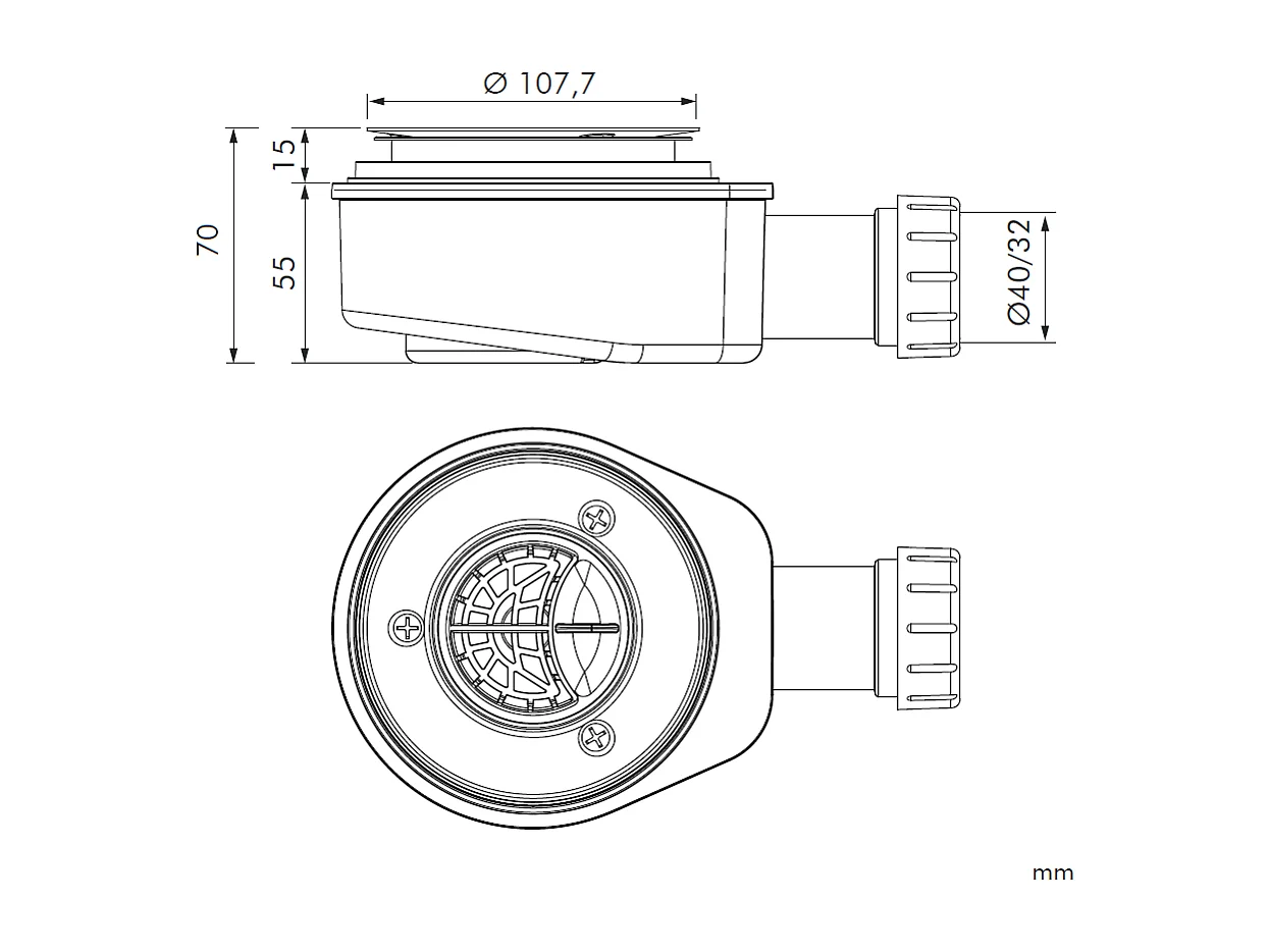 Bonde horizontale Sanycces Ø90 mm pour receveur de douche