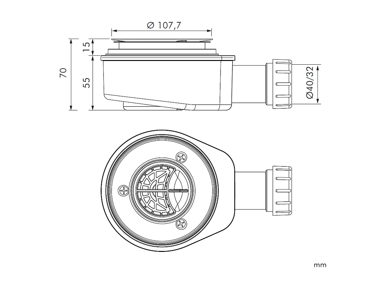 Bonde horizontale Sanycces Ø90 mm pour receveur de douche
