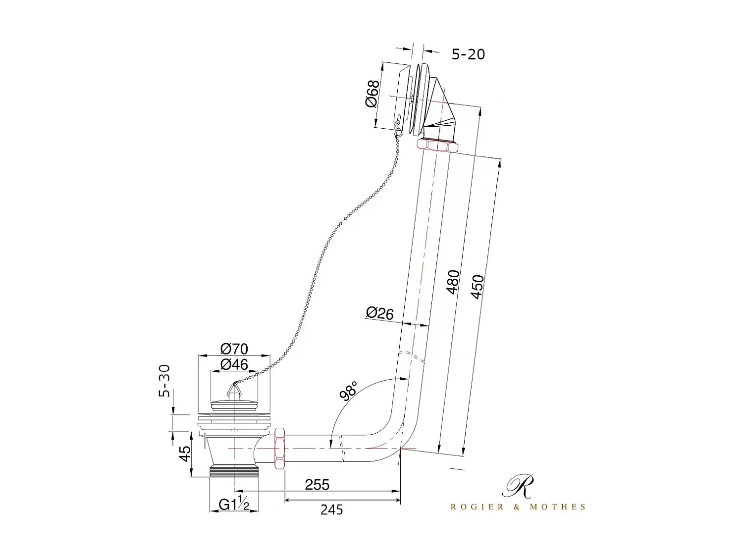 Colonna scarico LUNGO CRAWLEY® per vasche retrò