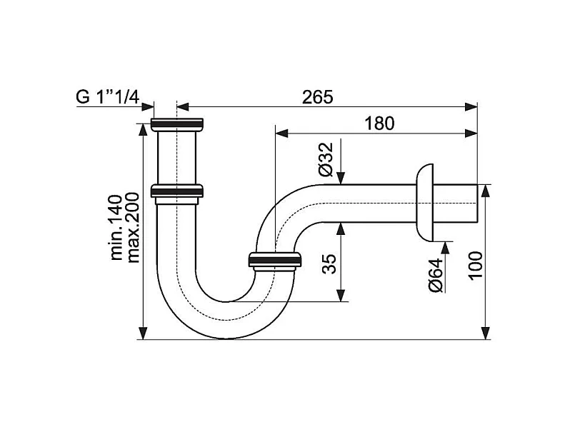 Siphon verchromtes Messing für Retro-Waschtische ABBOTT