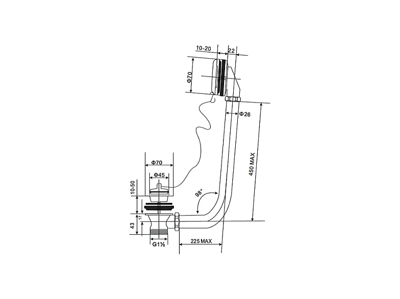 Ablaufgarnitur CRAWLEY für Gusseisen- und Resicryl® Retro-Badewannen schwarz