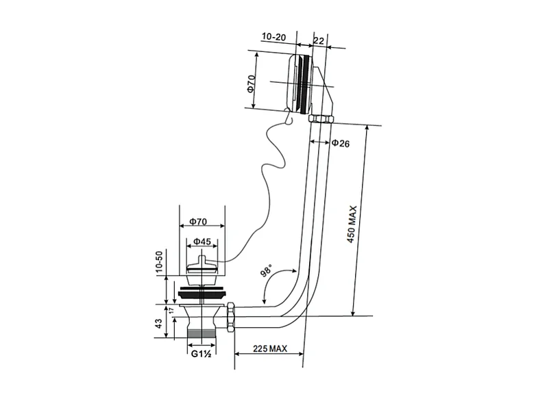 Desagüe CRAWLEY NEGRO para bañeras retro