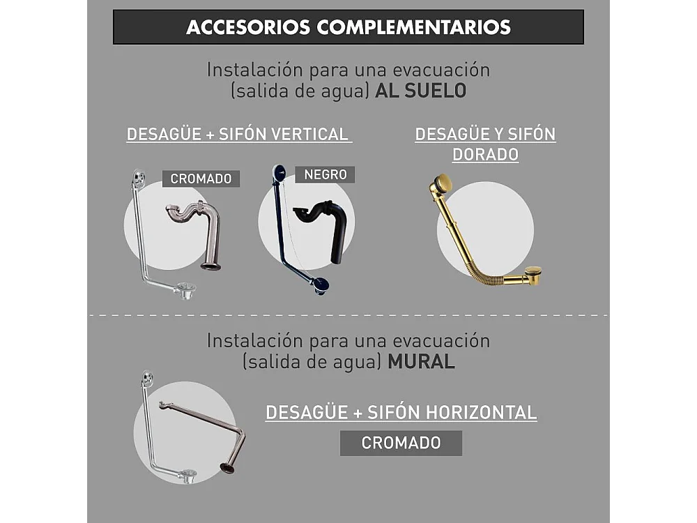 Sifón vertical CRAWLEY NEGRO para bañeras retro