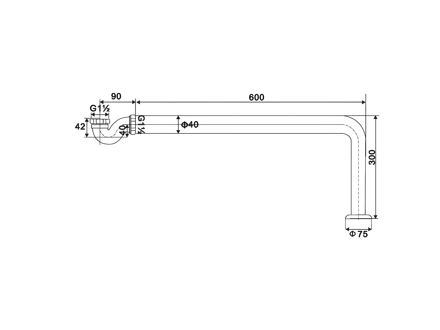 Siphon horizontal CRAWLEY für Gusseisen und Resicryl® Retro-Badewannen