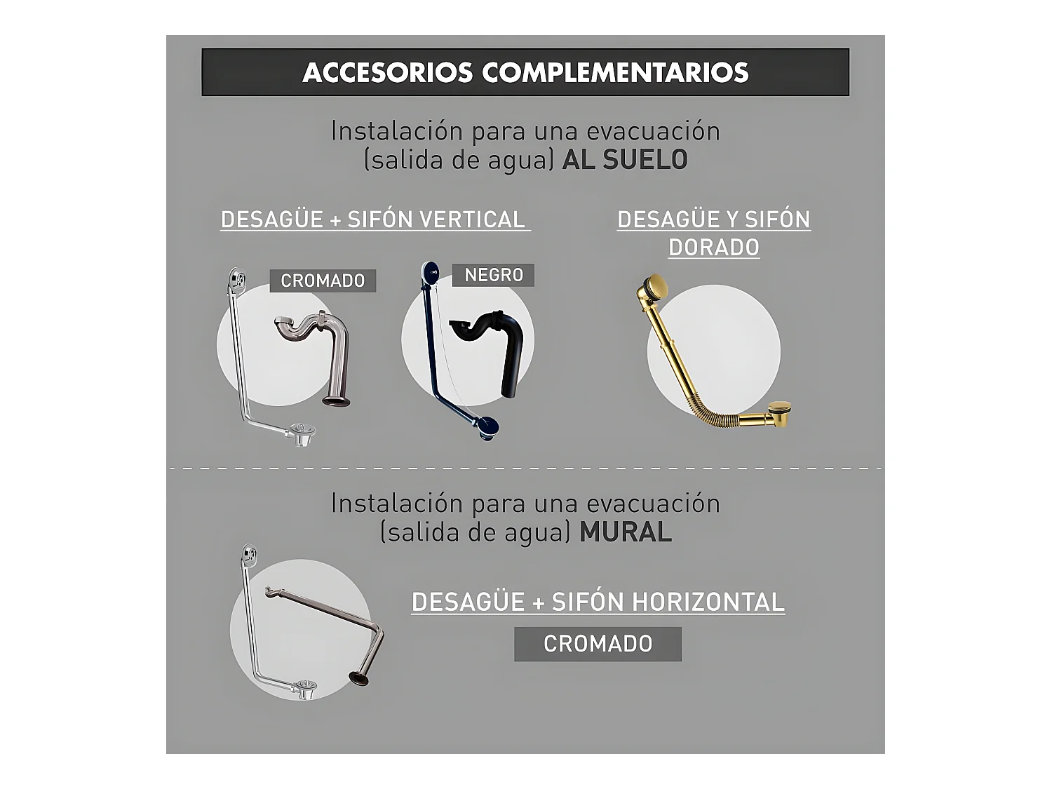 Siphon horizontal CRAWLEY für Gusseisen und Resicryl® Retro-Badewannen