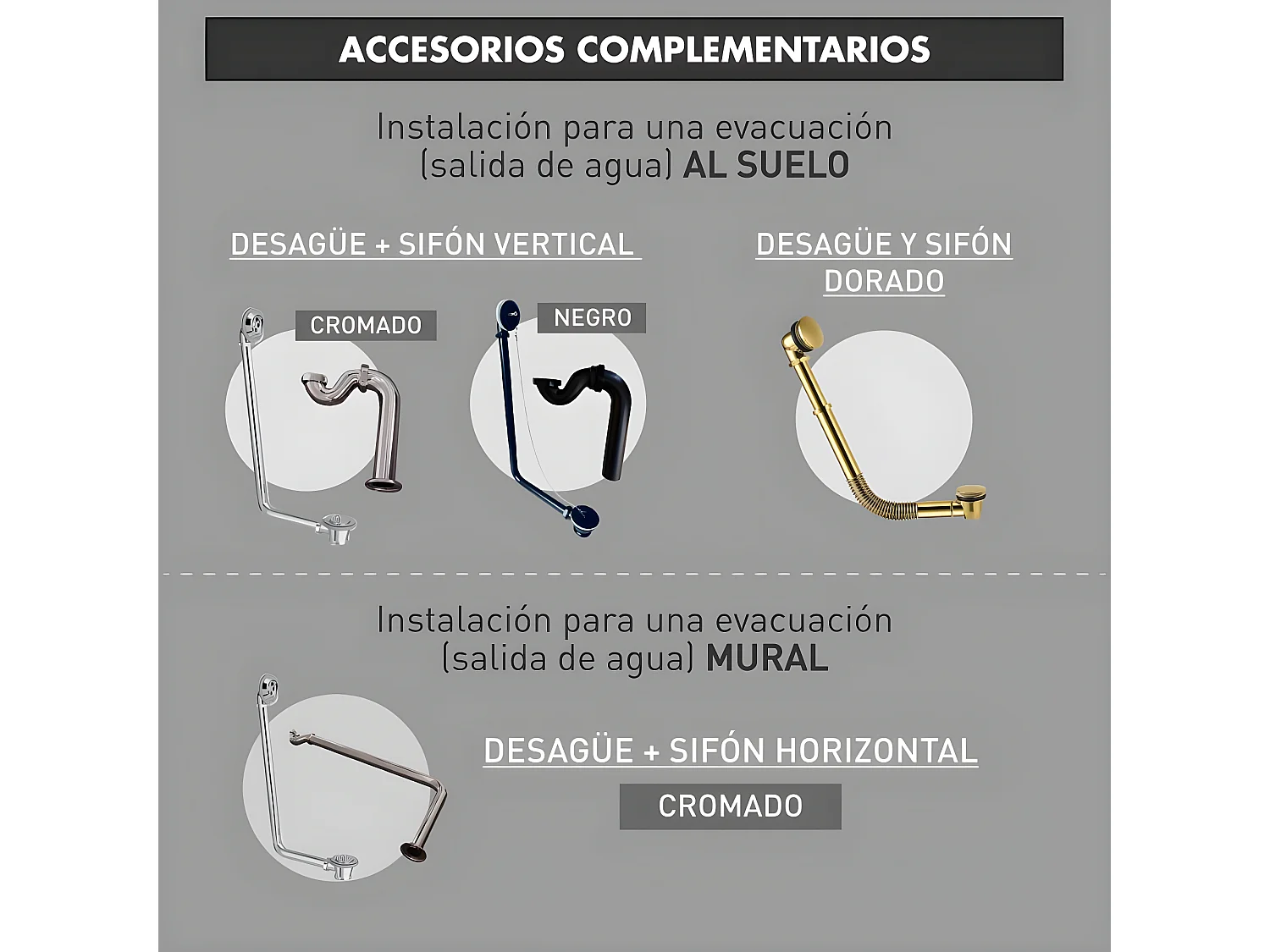 Sifón horizontal CRAWLEY para bañeras retro