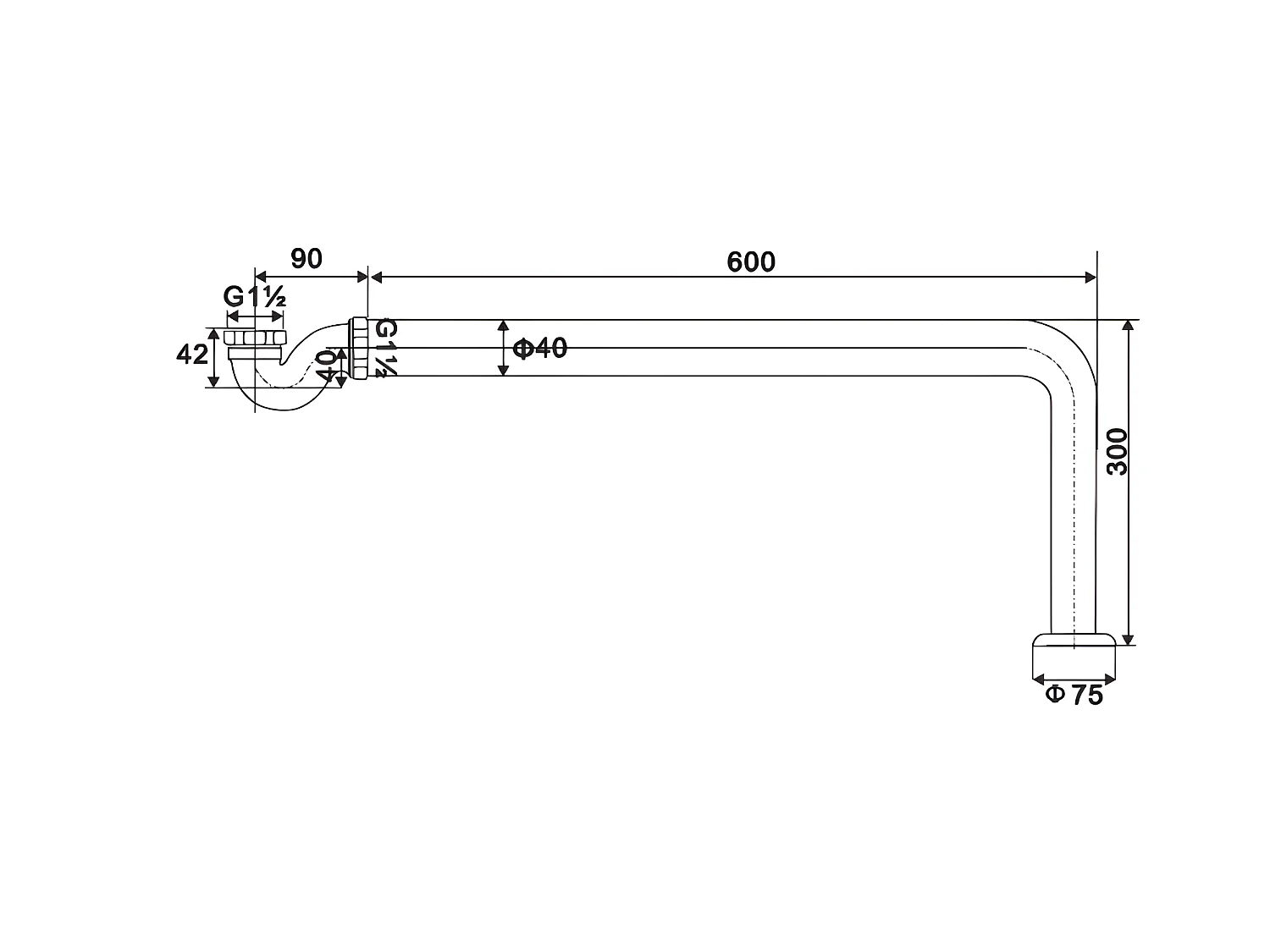 Siphon horizontal pour baignoires anciennes CRAWLEY