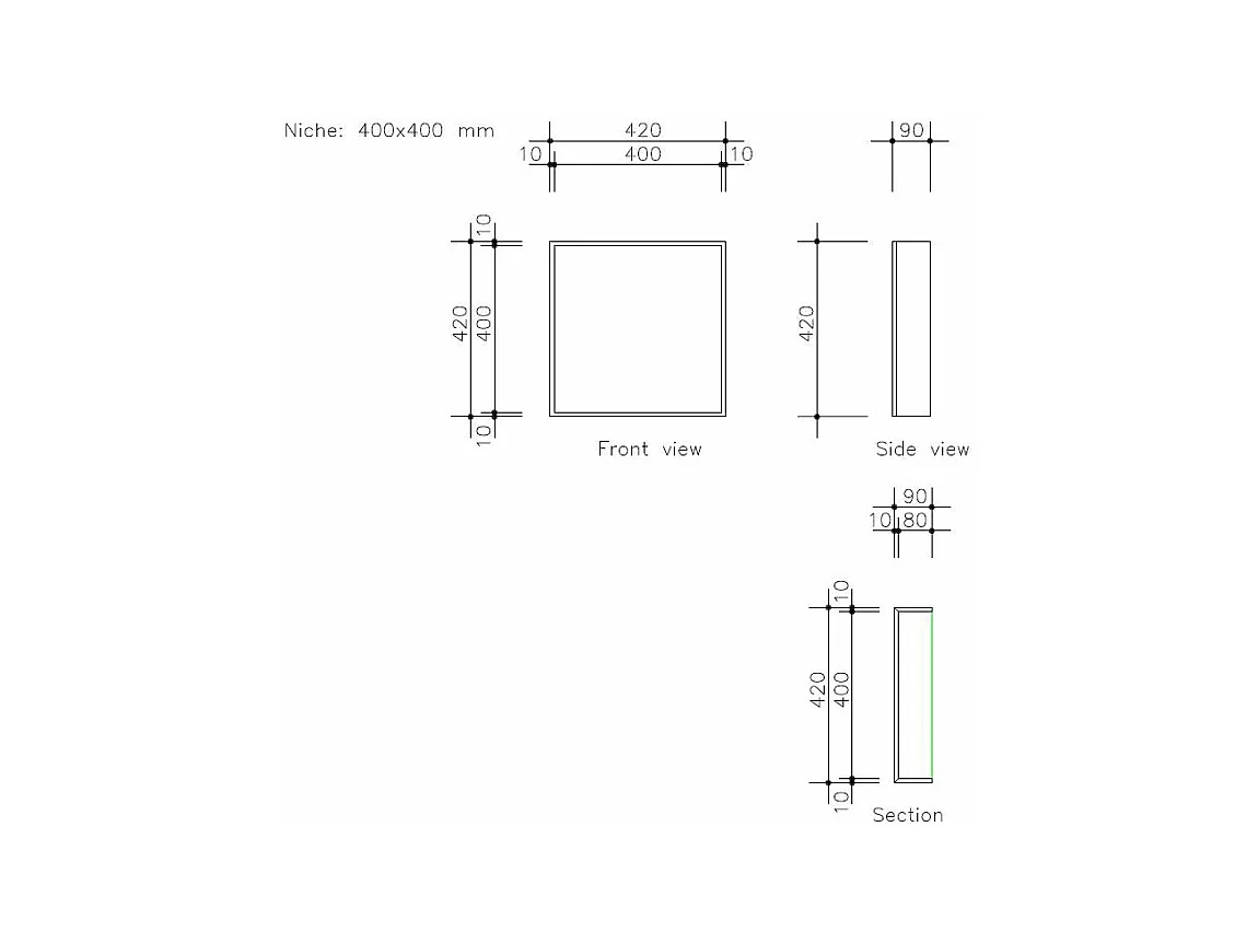 Nicchia doccia da piastrellare 40 x 40 cm e 9 cm di profondità