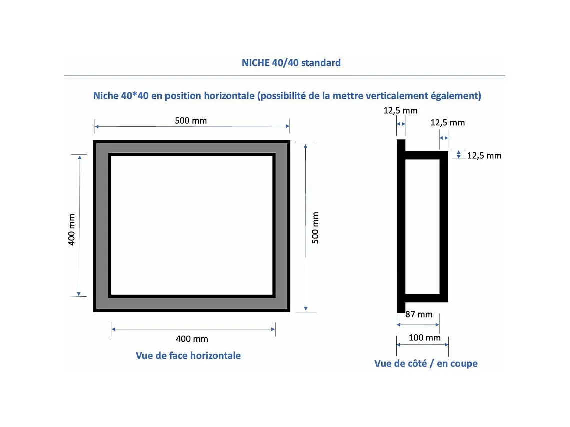 Nicchia doccia da piastrellare 40 x 40 cm e 9 cm di profondità