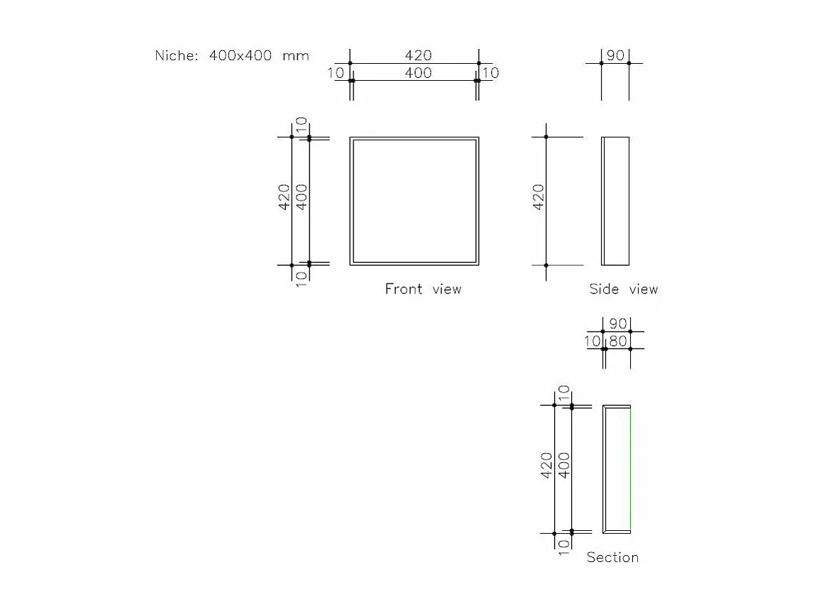 Nicchia doccia da piastrellare 40 x 40 cm e 9 cm di profondità