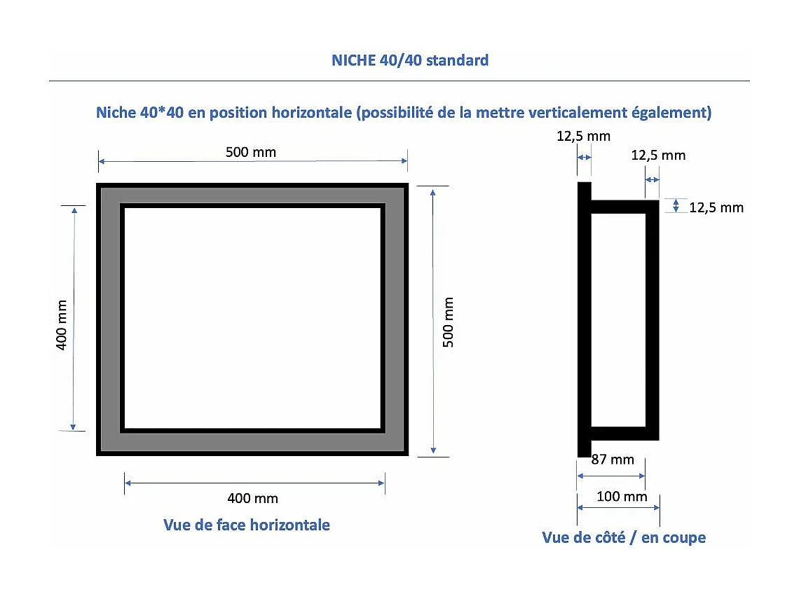 Nicchia doccia da piastrellare 40 x 40 cm e 9 cm di profondità