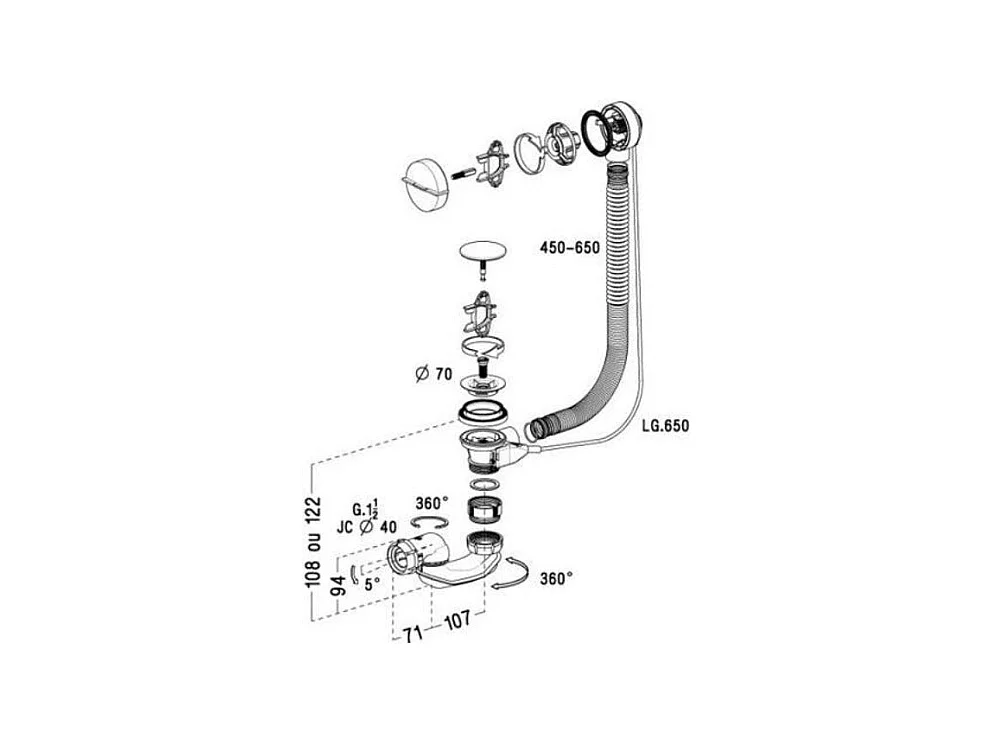Vidage baignoire NICOLL avec siphon extra-plat inclus