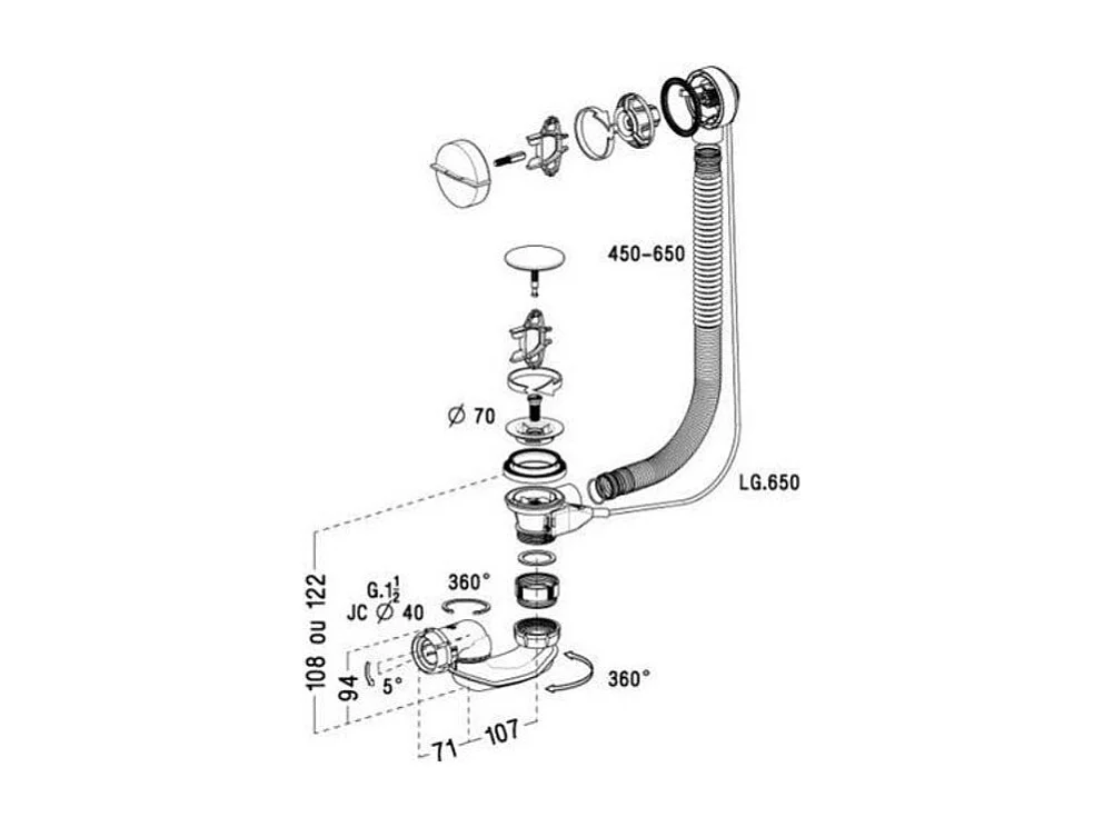 Vidage baignoire NICOLL avec siphon extra-plat inclus