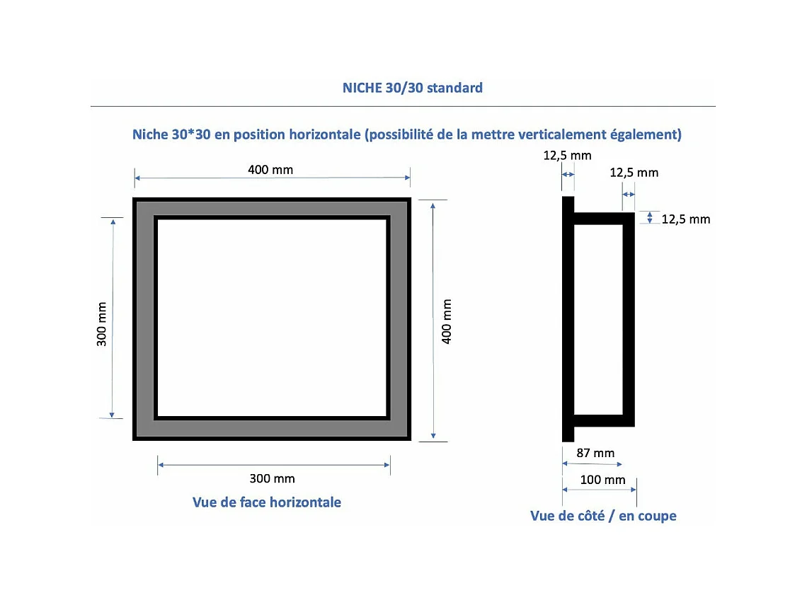 Nicchia doccia da piastrellare 30 x 30 cm e 9 cm di profondità